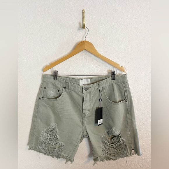 One Teaspoon Free People Stevies Long Length Boyfriend Shorts fade Khaki NWT 28 - Picture 4 of 12
